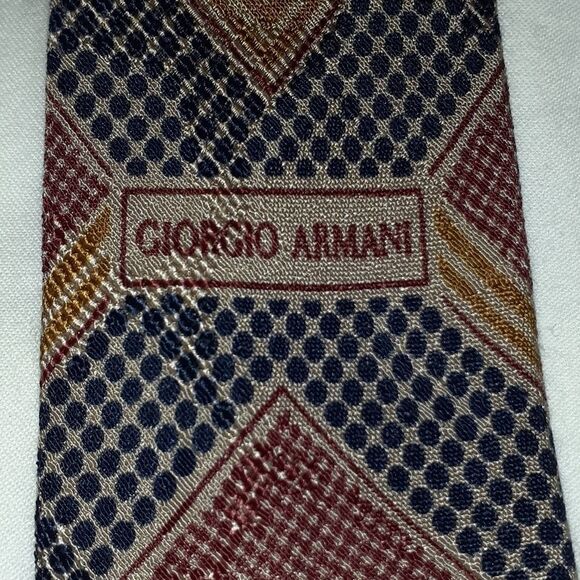 Giorgio‎ Armani Cravatte Silk Tie Geometric Squares - Picture 5 of 6